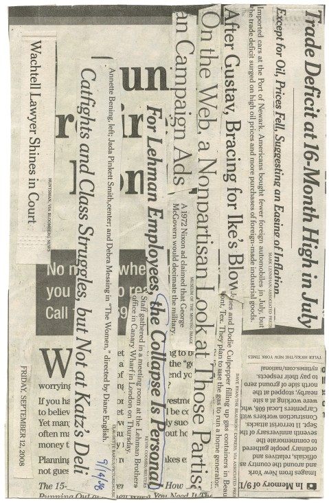 'CATFIGHTS AND CLASS STRUGGLE' NYT 9-12-08 - BSC 9-14-08 BACK