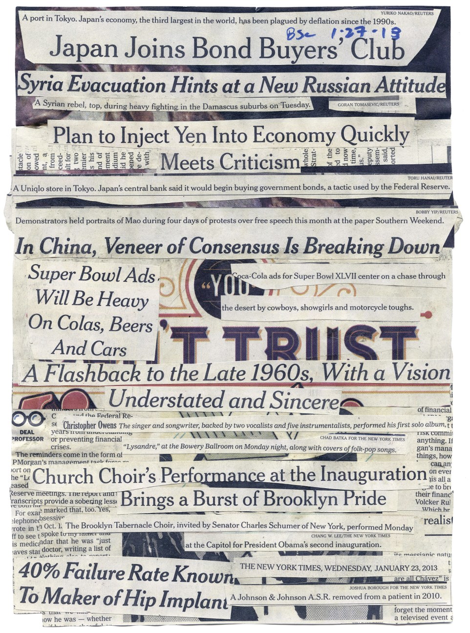 'PERFORMANCE AT THE INAUGURATION' NYT 1-23-13 - BSC 1-27-13 BACK.jpg